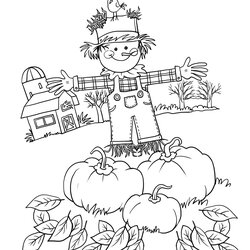 Smashing Autumn Scene Coloring Pages At Free Printable Fall Color Scarecrow