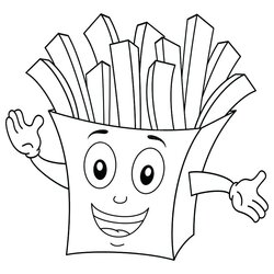 Fine Coloring Pages At Free Printable Fries French Cute Food Ronald Kids Cartoon Chips Paper Bag Character