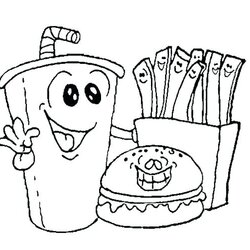 Coloring Pages At Free Download Food Burger Colouring Printable Kids Fast Faces Color Junk Drink Unhealthy