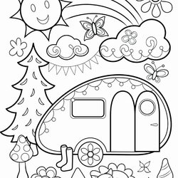 Simple Coloring Pages For Year At Free Printable Hippie Adult Book Camper Drawing Color Van Happy Camping