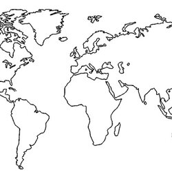 Brilliant Printable World Map Coloring Page For Kids Pages Continents Outline Blank Globe Template Flat