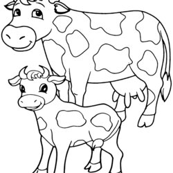 Worthy Free Cows Coloring Sheet Page For Kids Cow Color Adult Two Young Animals Portrait
