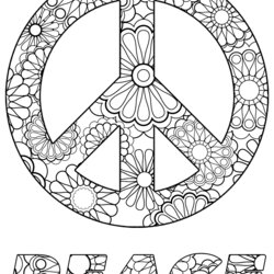 Admirable Printable Peace Coloring Pages Symbol And Flowers