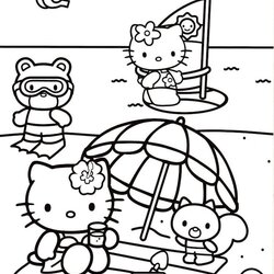 Hello Kitty At The Beach In Black And White Coloring Pages Sheets Book Kids Printable Choose Board