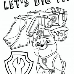 Printable Coloring Templates Paw Patrol Pages Rubble Marshall Sheets Bulldozer Skye Pups Mighty Paws Lookout