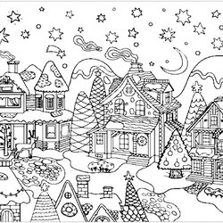 High Quality Get This Adult Christmas Coloring Pages Houses Snowy Colouring Doodle Events