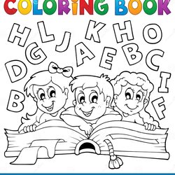Admirable Coloring Book Kids Theme Stock Vector Illustration Of Girl Drawing Drawings Color Paper Books Pages