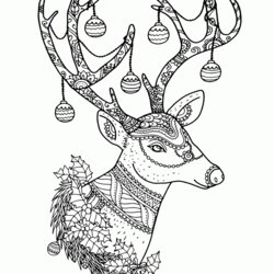 Matchless Detailed Christmas Coloring Pages Free Printable Reindeer Colouring Xmas Adult