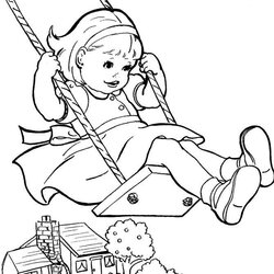The Highest Quality Kids Coloring Pages Girl Swinging Printable Print Vintage Color Summer Drawings Book