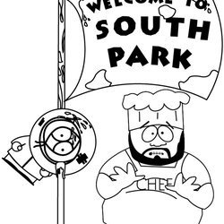 Nine Funny South Park Coloring Pages For Kids Kenny Chef Flag And With Page