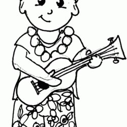 Eminent Coloring Pages About Hawaii Home Ukulele Playing Kid Hawaiian Kids Color Form Popular Library Choose