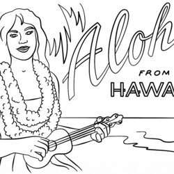 Hawaii Coloring Pages Books Free And Printable Hawaiian Girl Ukulele Aloha Lei Drawing State Crafts Themed