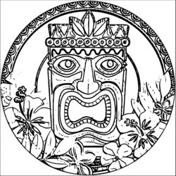 Hawaii Printable Coloring Pages Home Hawaiian Mask Drawing Kids Adults Colouring Masks Flag Purge Template