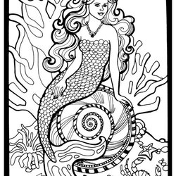 Outstanding Free Printable Mermaid Coloring Pages On Reef Adult