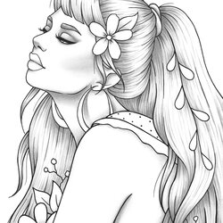 Out Of This World Printable Coloring Page Girl Portrait And Clothes Colouring Sheet Adult Line