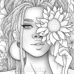 Wizard Printable Coloring Page Black Girl Floral Portrait Ireland Colouring