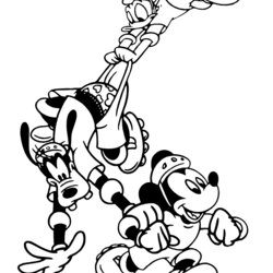High Quality Mickey Mouse Friends Coloring Pages Goofy Rollerskating Donald