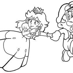 Preeminent Princess Daisy With Mario Run Out Of Enemies Coloring Page Free Bros