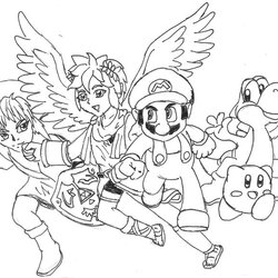 Admirable Super Smash Bros Coloring Pages Home Brothers Mario Drawing Kirby Color Printable Print Team Kids