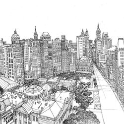 Art Therapy Coloring Page New York Drawing City Pages Skyline Line Drawings Hall Abigail Maps Illustrated