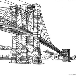City Coloring Adult New York Brooklyn Pages Printable Bridge Adults Drawing Buildings Skyline Book Print