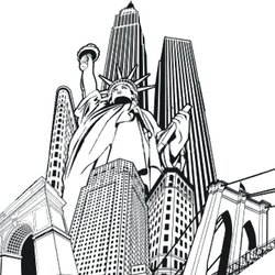 Marvelous New York City Skyline Coloring Pages At Free Buildings Trade Center Printable Adult Statue Drawing